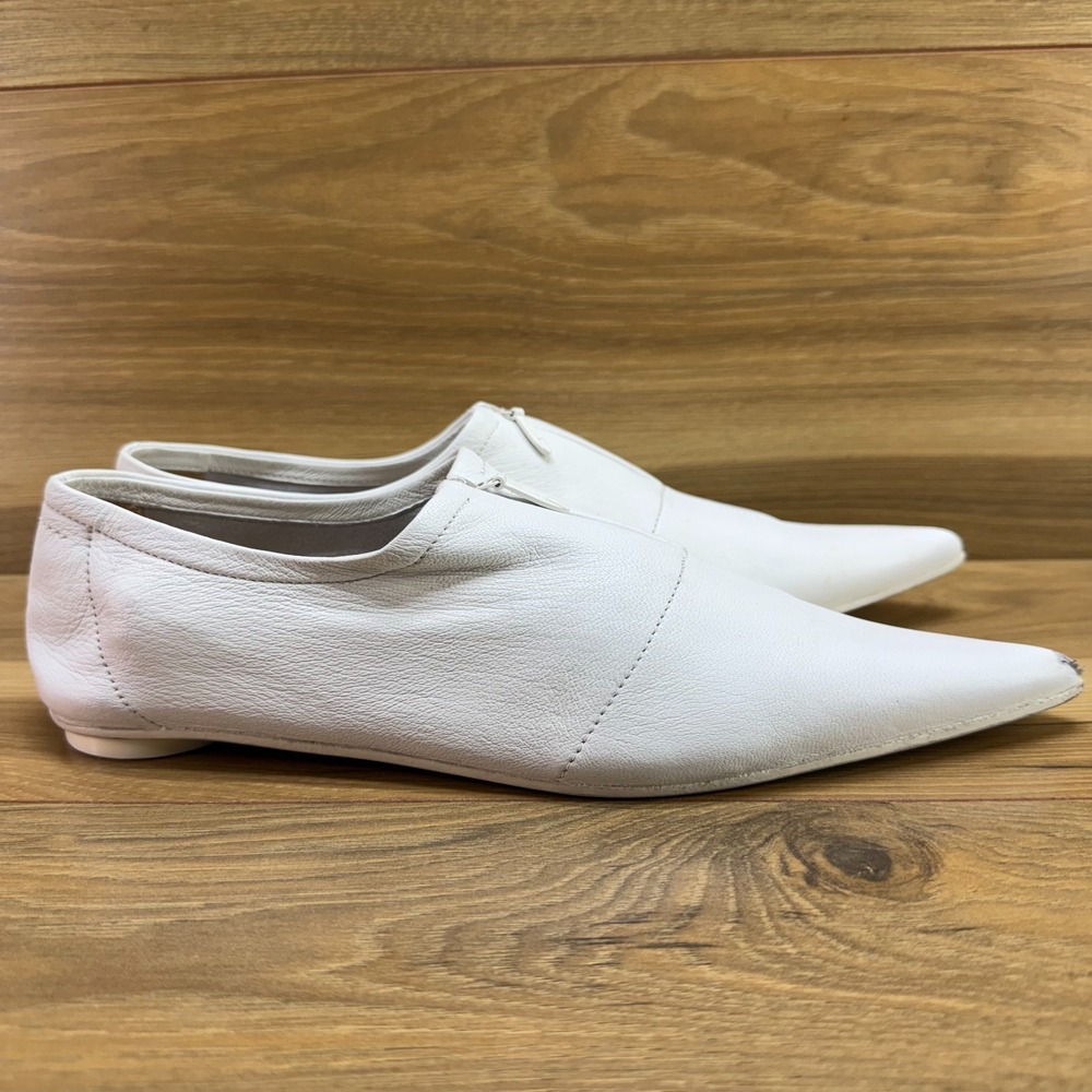MM6 Maison Margiela Paris Zip Pointed Toe Flats 9 9.5 EU 40 White Soft Leather - Picture 6 of 10